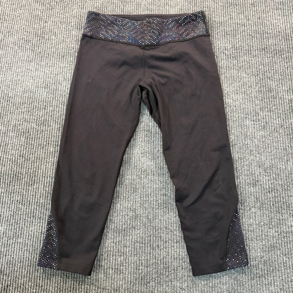 EXP Core Performance Womens Cropped Leggings Size M Black Perforated Mesh Trim